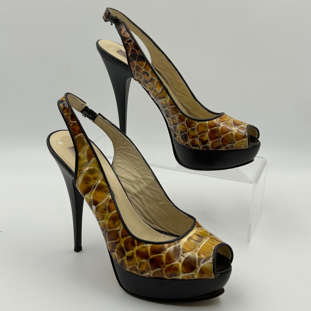 Angeleigh‎ Anastasio Slingback Pumps Womens 36 Honey Snakeskin Platform Mob Wife